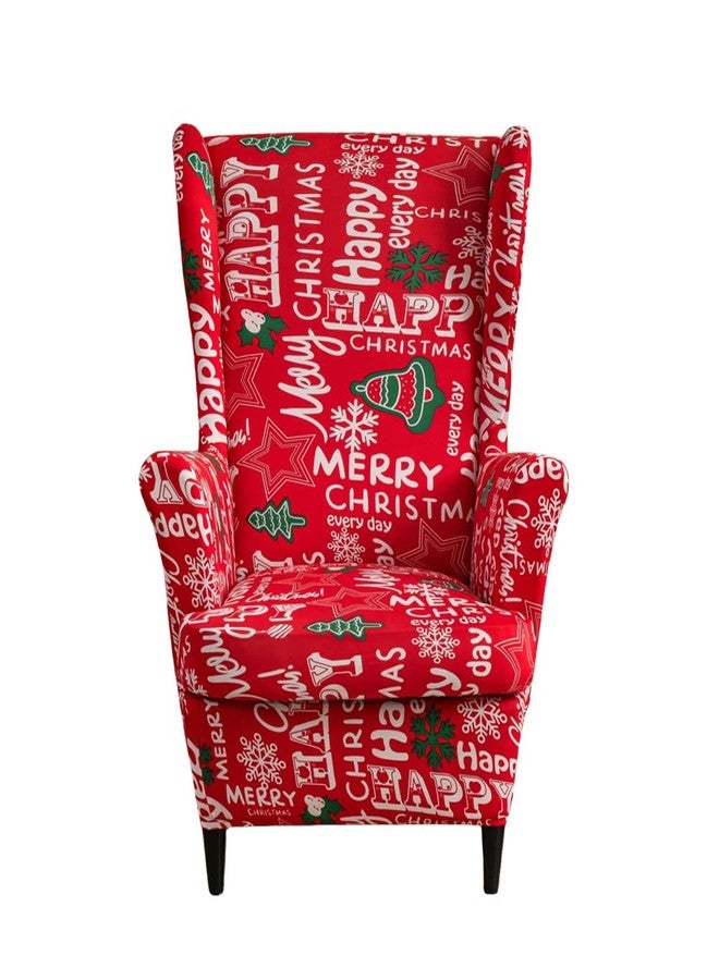 PENDEJATO Wing Chair Slipcovers, 2 Piece Christmas Print Wingback Chair Cover Stretch Spandex Armchair Covers with Elastic Bottom for Living Room Bedroom (Christmas) - Image 1